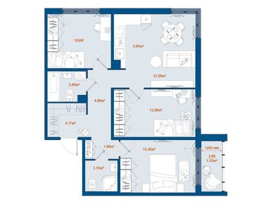 Планировки трехкомнатные в ЖК «ЛесART» (ЛесАрт)