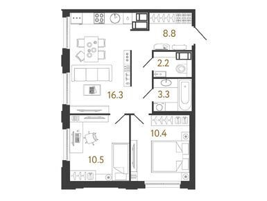 2-комнатная 51.50 кв.м, ЖК «Струны», 15 950 000 руб.