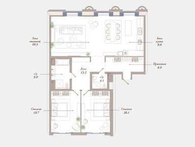 2-комнатная 129.04 кв.м, ЖК «Приоритет», 192 125 000 руб.