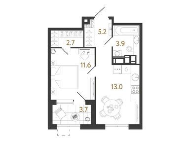 1-комнатная 36.40 кв.м, ЖК «Струны», 13 637 922 руб.