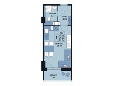 Студия 27.40 кв.м, «WINGS на Крыленко», 5 699 200 руб.