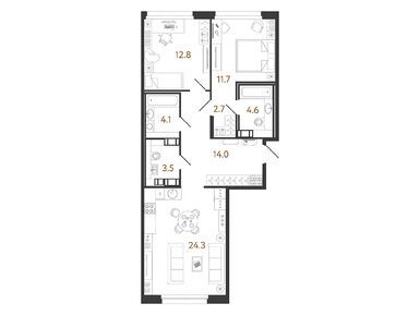 2-комнатная 77.70 кв.м, ЖК «Куинджи», 25 176 059 руб.