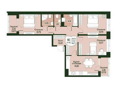 Планировки трехкомнатные в ЖК «Охтинские высоты»