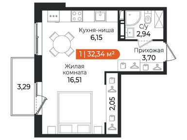 Планировки однокомнатные в ЖК «Алгоритм Квинта»