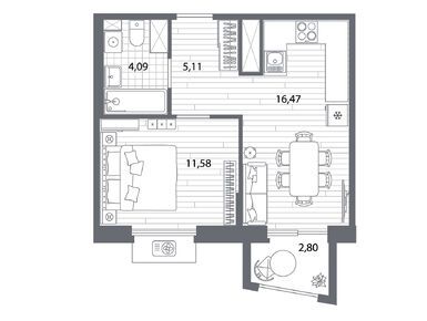 Планировки однокомнатные в ЖК «Респект»