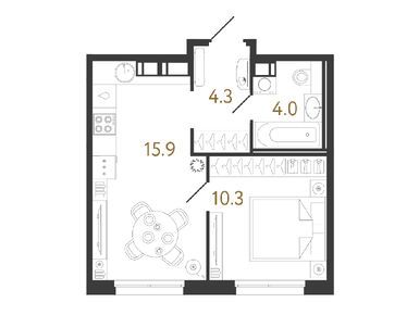 1-комнатная 34.50 кв.м, ЖК «Струны», 12 662 035 руб.