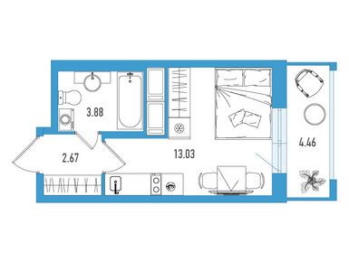 Планировки студии в ЖК «Искра Сити»