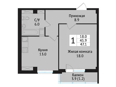 1-комнатная 49.80 кв.м, ЖК «Южная Звезда», 7 896 000 руб.