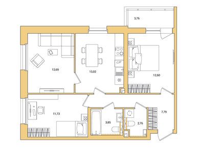 Планировки трехкомнатные в ЖК OKLA (ОКЛА)