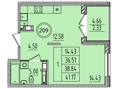 1-комнатная 36.51 кв.м, ЖК «Образцовый квартал 14», 7 707 261 руб.
