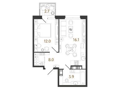 1-комнатная 42.00 кв.м, ЖК «Куинджи», 18 074 864 руб.