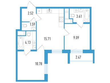 Планировки двухкомнатные в ЖК «Южный форт»