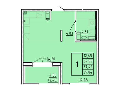 1-комнатная 34.99 кв.м, ЖК «Образцовый квартал 16», 7 592 830 руб.