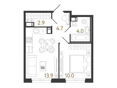1-комнатная 35.50 кв.м, ЖК «Струны», 12 762 843 руб.