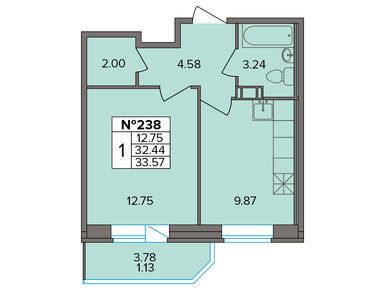 1-комнатная 33.57 кв.м, ЖК «Капральский», 5 404 770 руб.