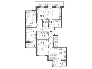 4-комнатная 109.50 кв.м, Клубный дом «Созидатели», 45 000 000 руб.