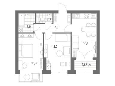 2-комнатная 68.00 кв.м, ЖК «Наука», 21 060 000 руб.