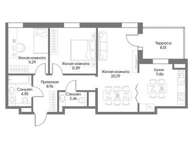 Планировки 3-к. апартаменты в «Резиденции Рощино» (Рощино Residence)