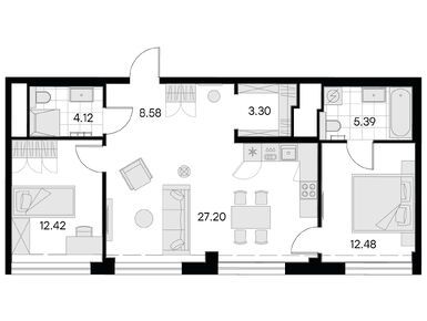 Планировки двухкомнатные в ЖК GloraX PREMIUM Василеостровский (Глоракс Премиум Василеостровский)