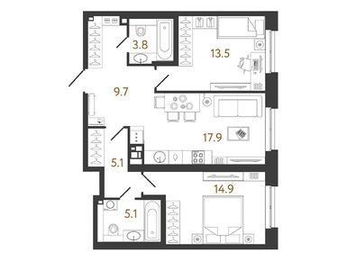 Планировки двухкомнатные в ЖК «Коллекционер»