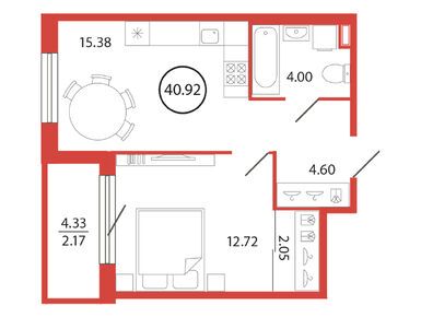 Планировки однокомнатные в ЖК «Энфилд»