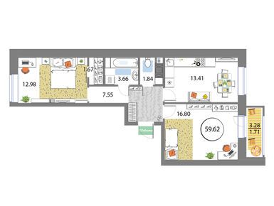 2-комнатная 59.62 кв.м, ЖК Modum (Модум), 19 109 814 руб.