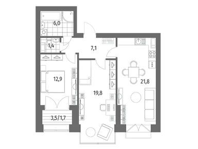 2-комнатная 70.80 кв.м, ЖК «Наука», 21 860 000 руб.