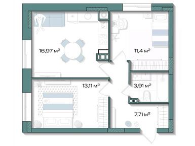Планировки двухкомнатные в Клубный дом «Аксиома. Возрождение»