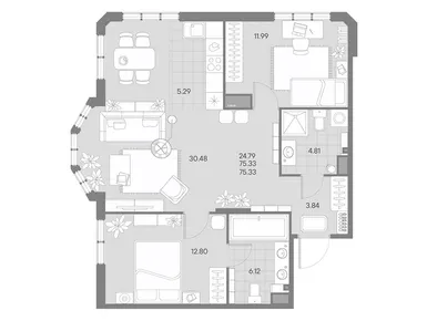 2-комнатная 74.00 кв.м, ЖК Amo (Амо), 44 900 000 руб.