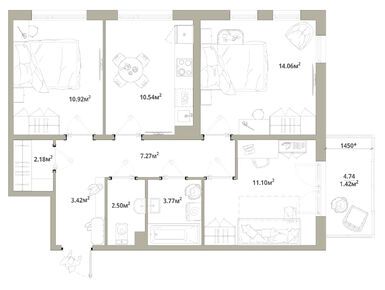 Планировки трехкомнатные в ЖК «Тишин»