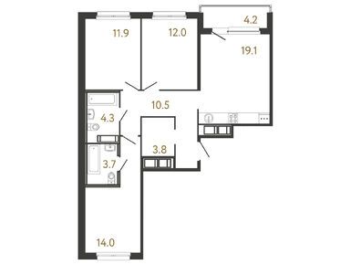 Планировки трехкомнатные в ЖК «Передвижники»