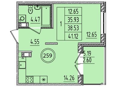 1-комнатная 35.93 кв.м, ЖК «Образцовый квартал 14», 7 617 160 руб.