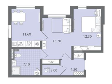 Планировки двухкомнатные в ЖК «Цветной город»