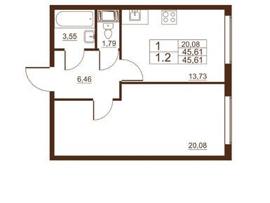 Планировки однокомнатные в ЖК «Полёт»