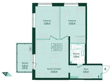 Планировки двухкомнатные в ЖК Grona Lund (Грена Лунд)