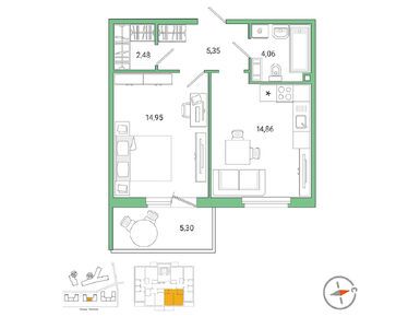 1-комнатная 43.10 кв.м, ЖК «IQ Гатчина», 9 033 760 руб.