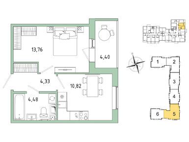 Планировки однокомнатные в ЖК «IQ Гатчина»