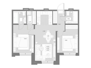 2-комнатная 60.47 кв.м, ЖК «Альпен», 32 186 366 руб.