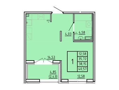 1-комнатная 35.72 кв.м, ЖК «Образцовый квартал 16», 7 308 312 руб.