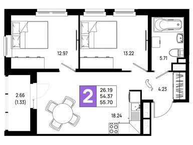Планировки двухкомнатные в ЖК «Имена»