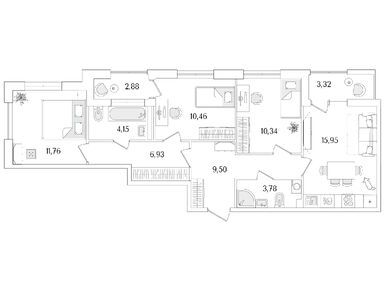 Планировки трехкомнатные в ЖК «Гранат»