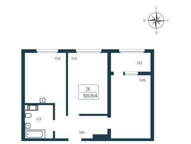 Планировки двухкомнатные в ЖК «Расцветай в Янино»