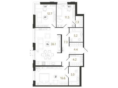 Планировки трехкомнатные в ЖК «Струны»