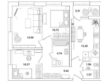 Планировки трехкомнатные в ЖК «БелАрт»