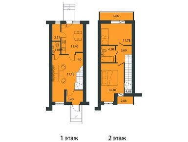 Планировки двухкомнатные в Поселок таунхаусов «Апрель»