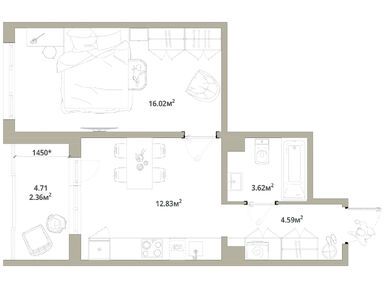 1-комнатная 39.42 кв.м, ЖК «Тишин», 6 524 010 руб.
