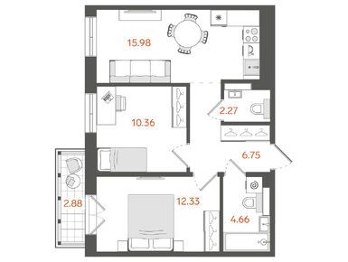 Планировки двухкомнатные в ЖК «Ставни Обводный»