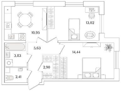 Планировки двухкомнатные в ЖК «Кинопарк»