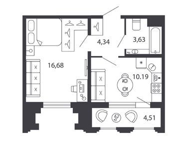 Планировки однокомнатные в ЖК SHEPILEVSKIY (Шепилевский)