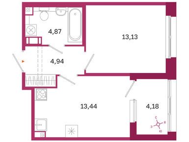 1-комнатная 36.38 кв.м, ЖК «Дом на Курской», 15 891 330 руб.